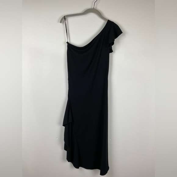 Vintage Y2K Be Smart One Shoulder Midi Side Ruffle Bodycon Dress, Black, Sz 9/10 - Picture 1 of 8